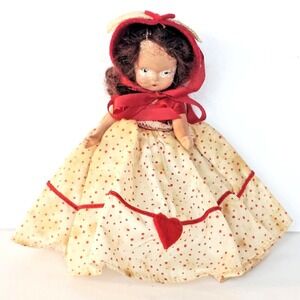 Vintage Nancy Ann Storybook Doll Brown Hair Red Hat Red Heart Polka Dot 1823